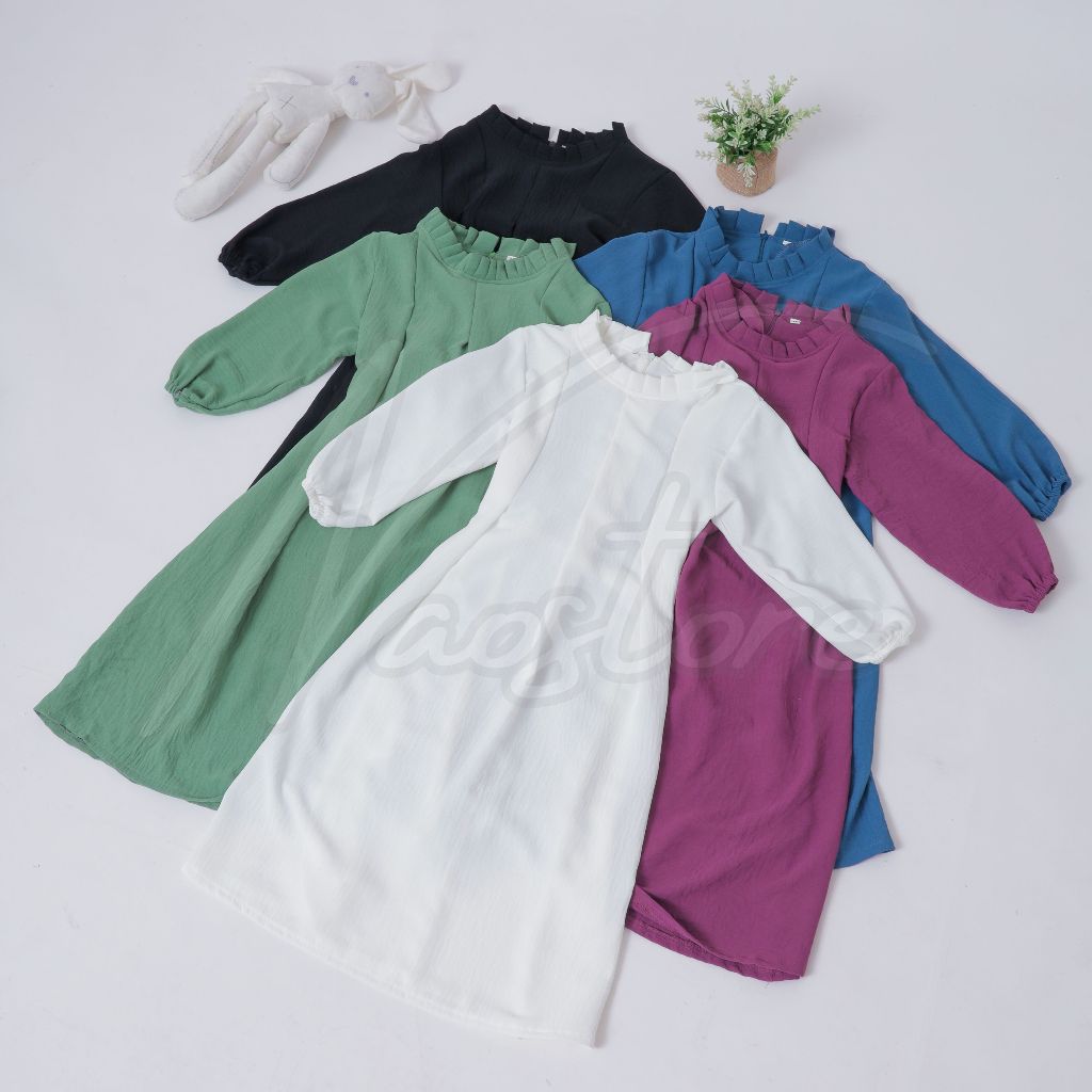 Malika Dress Crinkle Airflow Dress Muslim Anak Perempuan Tangan Balon 4 - 12 Tahun 001