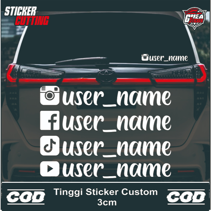 Sticker Cutting Custom Nama Sosmed -Stiker Custom Nama Kaca Belakang Mobil