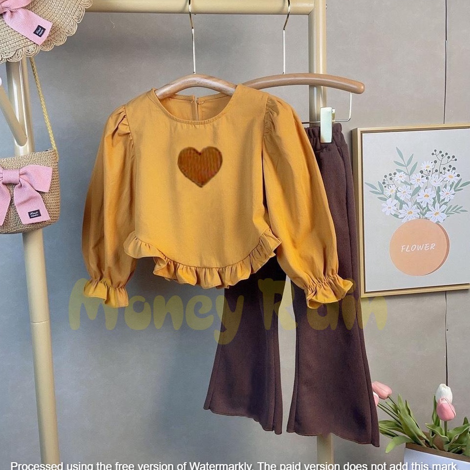 Hot Product  One set LOVE anak perempuan 11 tahun Baju anak perempuan love cringkle casual premium