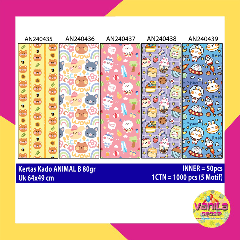 

Kertas Kado ANIMAL CUTE B, kertas kado cute, kertas kado setara sanwa sansan wawa