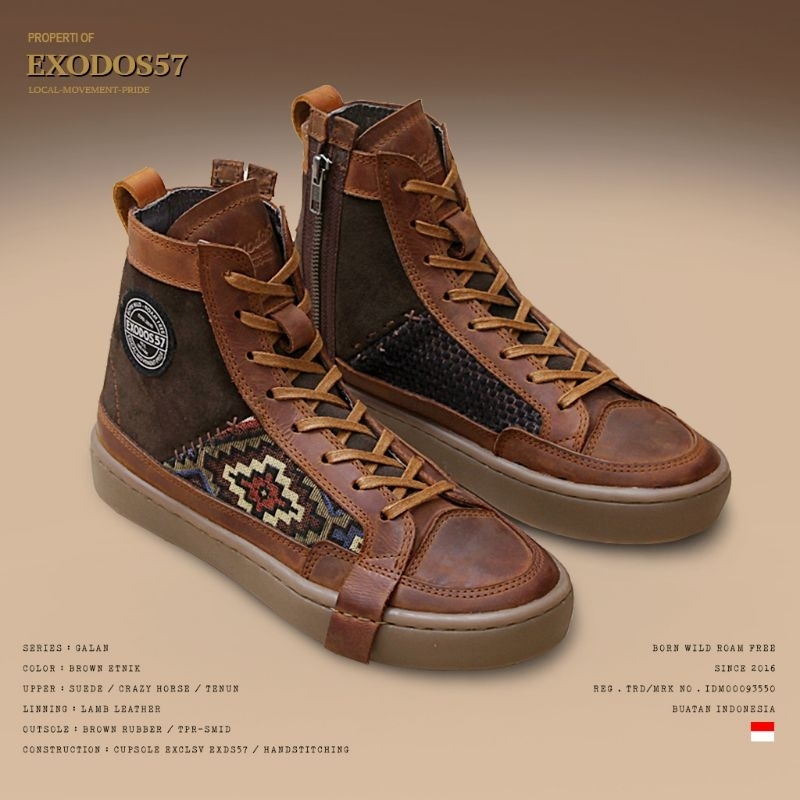 Sepatu Sneakers Kulit Pria Exodos57 - Galan Brown Etnik