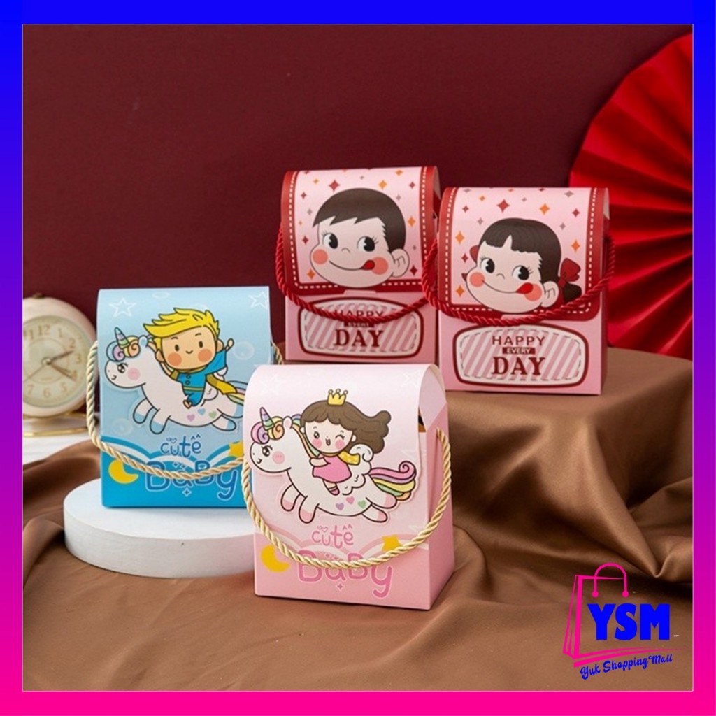 

YSM Goodie Bag Ulang Tahun Anak Motif Kartun Tas Bingkisan Hadiah Hampers Ulang Tahun Anak Kotak Souvenir Kantong Tentengan Bingkisan Paper Bag Kertas