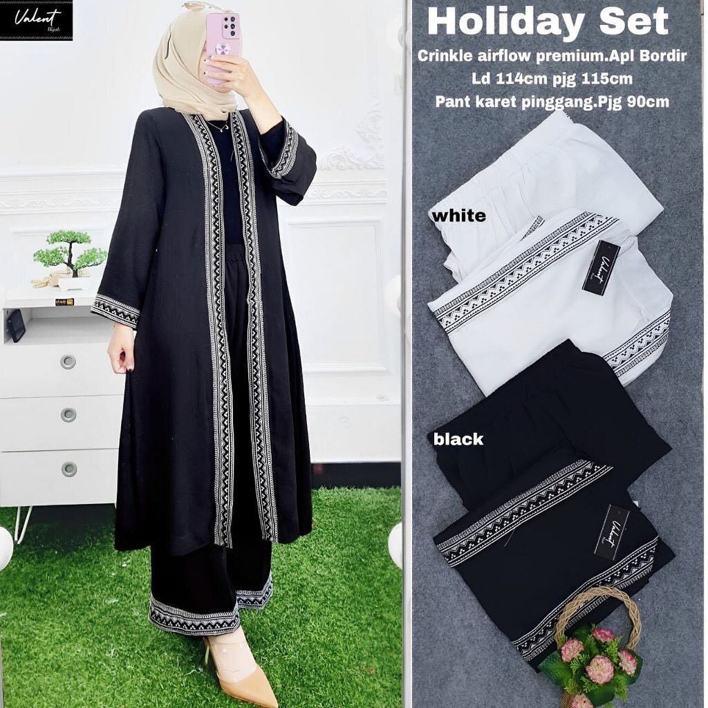 Holiday Set [COD] - Setelan Wanita Kekinian Korean Style HIjab / Setelan Crinkle Jumbo Terbaru / Out