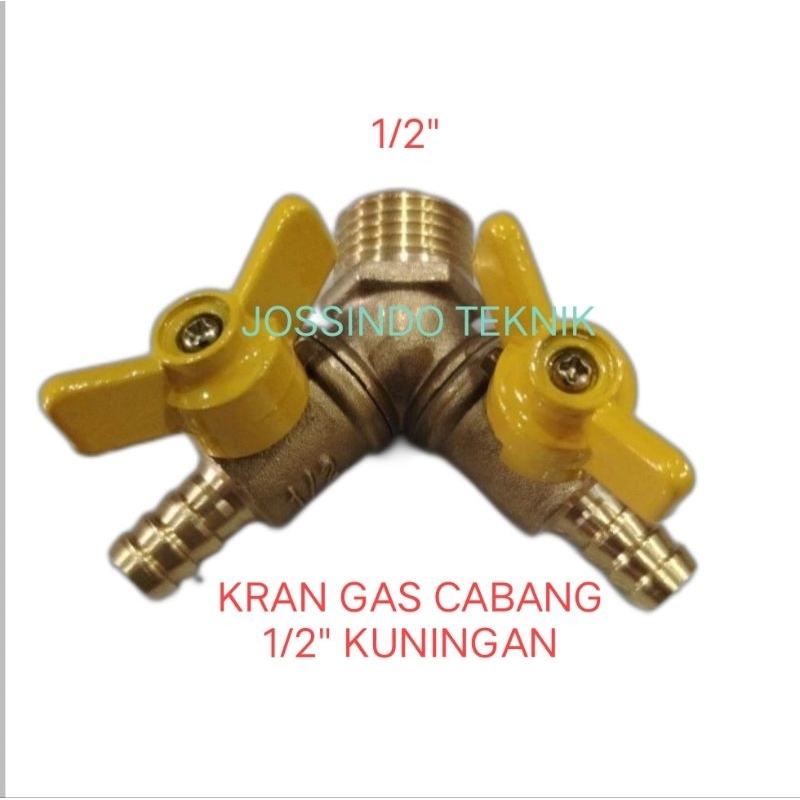 Kran gas Double 1/2" Kuningan / Kran Gas Cabang Kuningan 1/2"