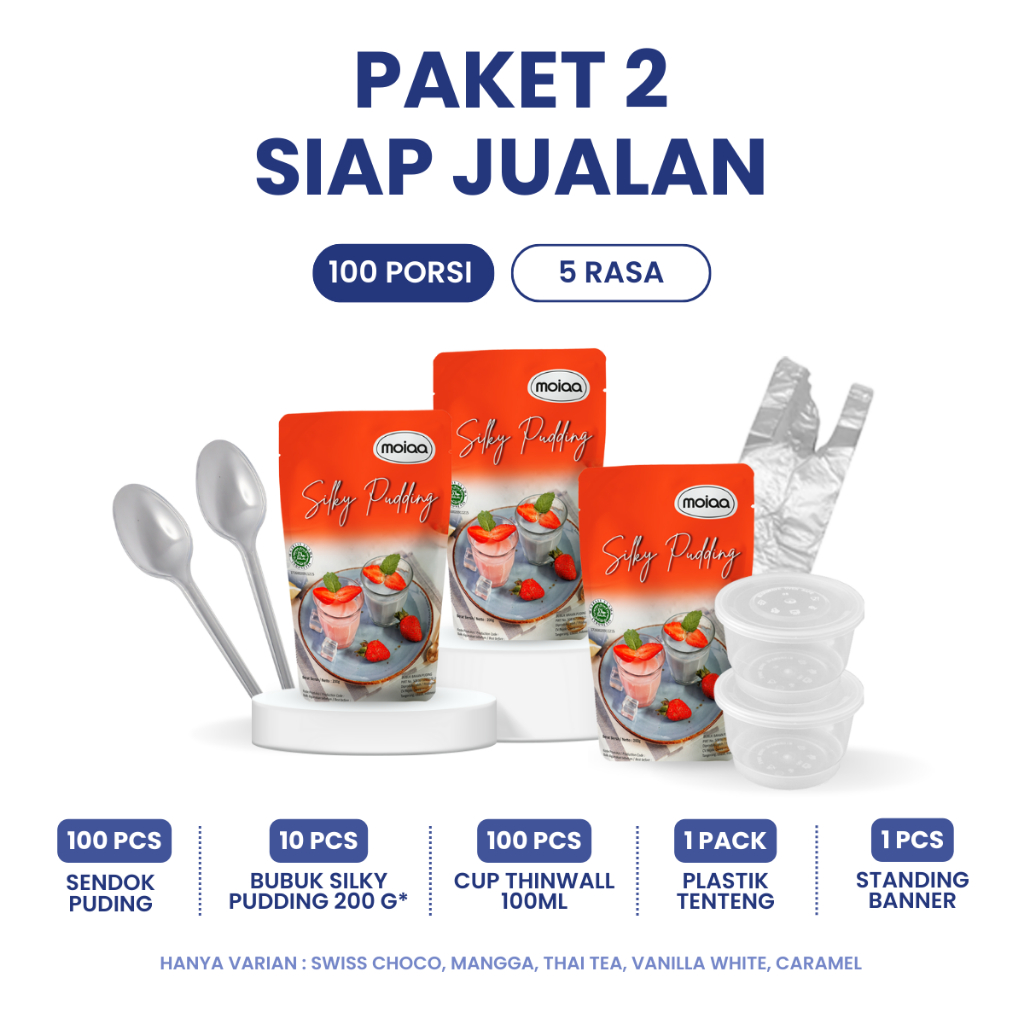 

Paket 2 Siap Jualan - MOIAA Silky Pudding / Paket Usaha Kekinian / Cemilan Simple