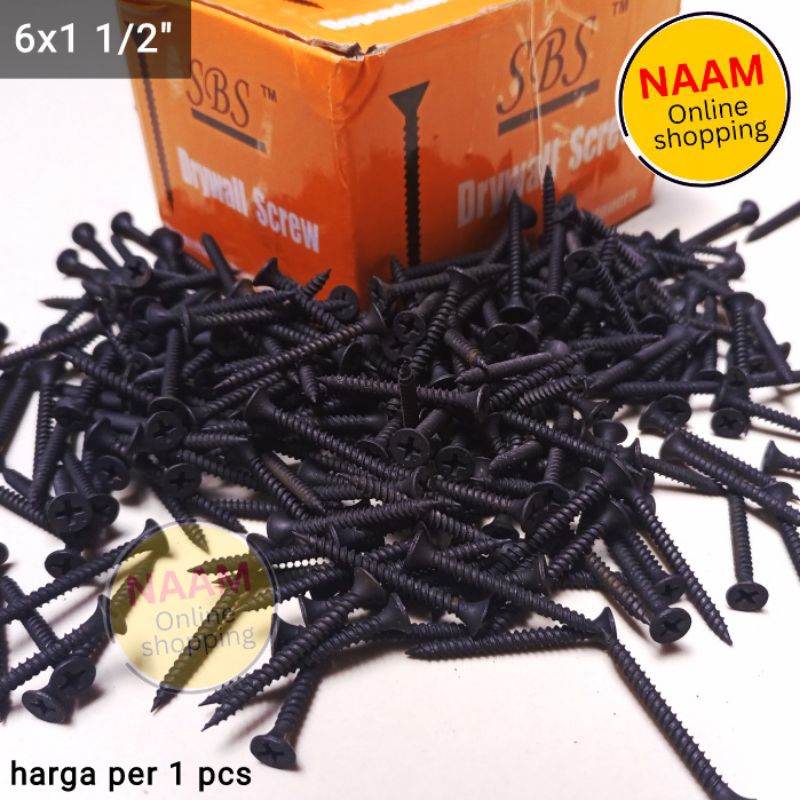 (6x1 1/2 ") BAUT SKRUP 1.5 INCH - BAUT SEKRUP HITAM 1,5 IN - BAUT BAJA DRY WALL SCREW 6x1 1/2 - SEKR