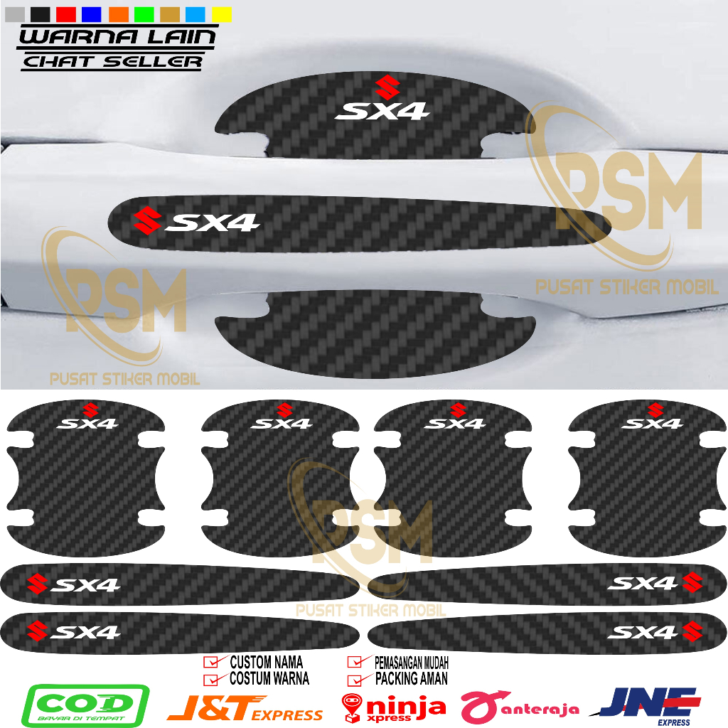 Stiker Carbon 3D Handle Pintu Mobil Suzuki SX4 Stiker Karbon Pelindung Gagang Pintu Mobil SX4