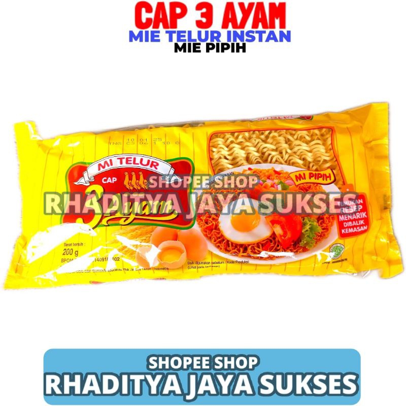 

Mie Telur Cap 3 Ayam 1 Bungkus Isi 200gr Mie Pipih