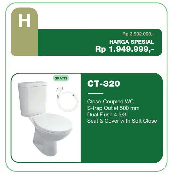 Paket Promo Closet Duduk Wasser CT 320 + Jet Shower Wasser