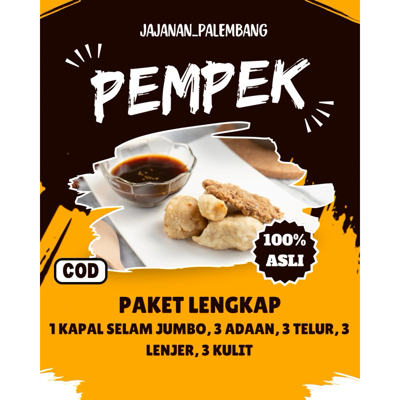 

Pempek Palembang Asli Paket Lengkap (isi 1 kapal selm jumbo, 3 adaan, 3 telor, 3 lenjer, 3 kulit + cuko 250ml)