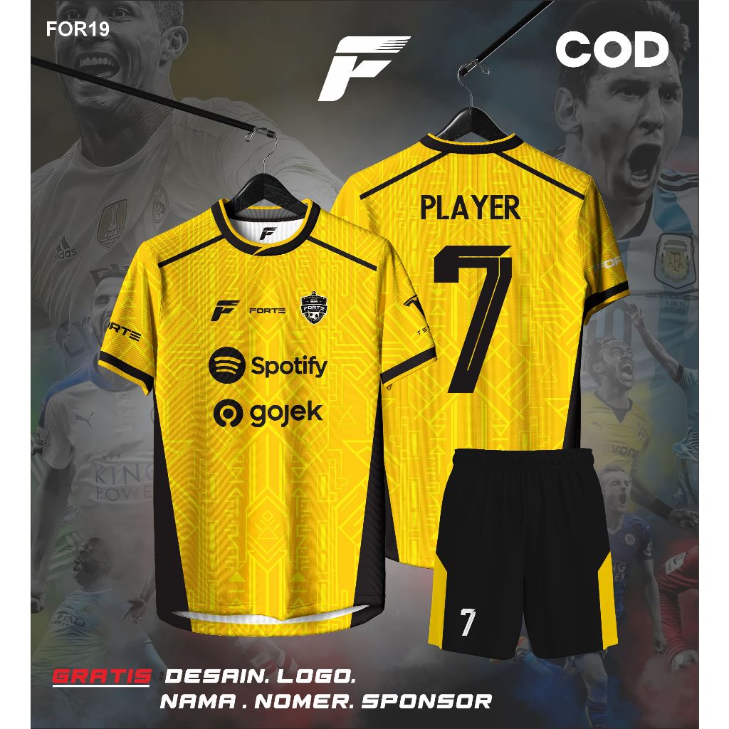 JERSEY FUTSAL CUSTOM SATUAN SETELAN FULL PRINTING USIA ANAK DEWASA WARNA KUNING HITAM