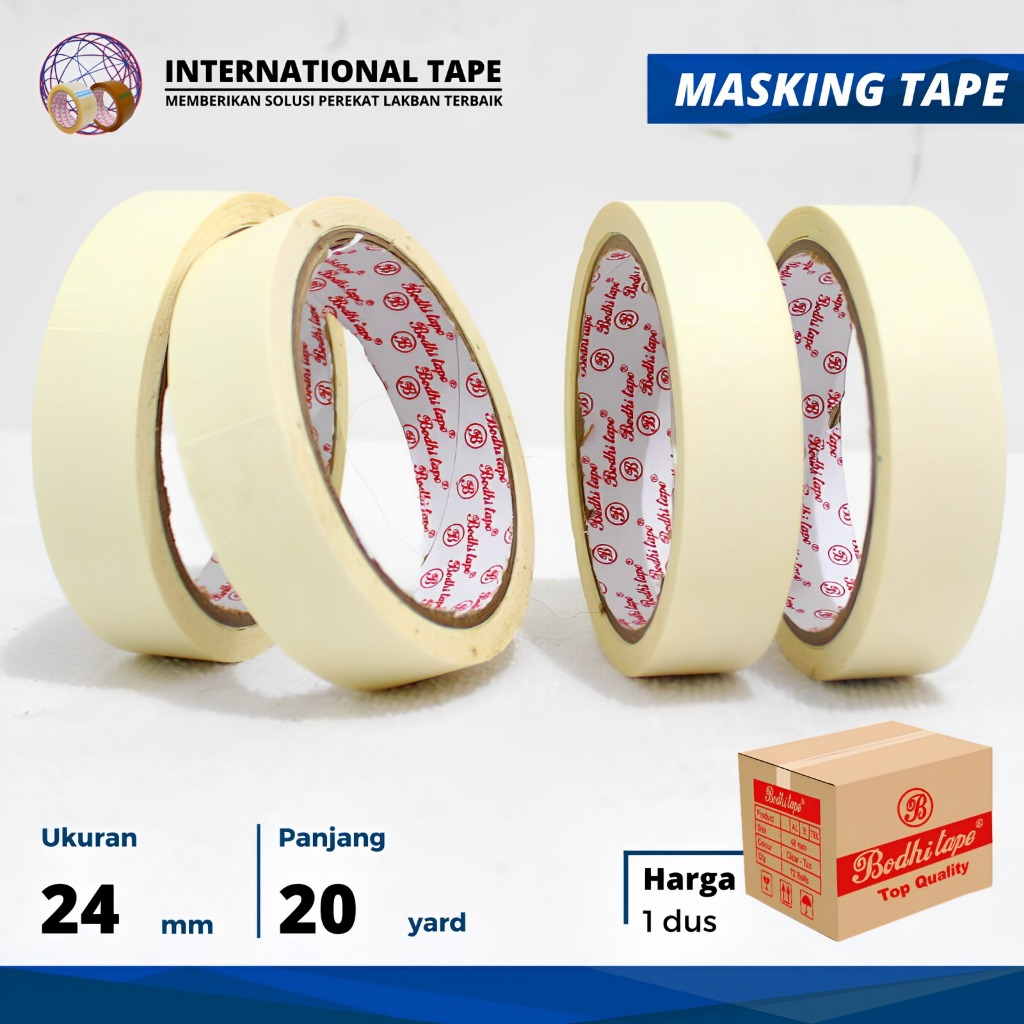 

Al LAKBAN Kertas/Masking Tape Bodhi 24mm/48mm x 20 Yard Per Dus