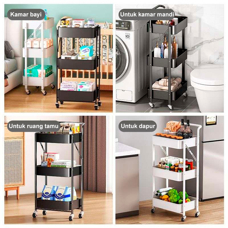 Rak Lipat Troli Susun Rak Troli Besi 3 Susun Rak Besi Susun Rak Dapur Stainless Rak Buku Besi Rak