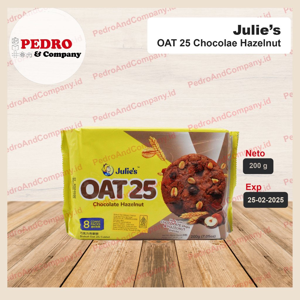 

Julies oat 25 hazelnut chocolate chip 200 gram - coklat