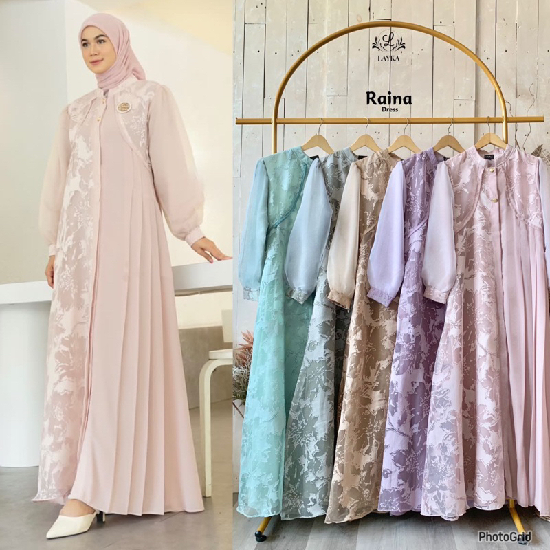 Raina dress by layka/gamis burnot/gamis premium/gamis mewah/bisa cod