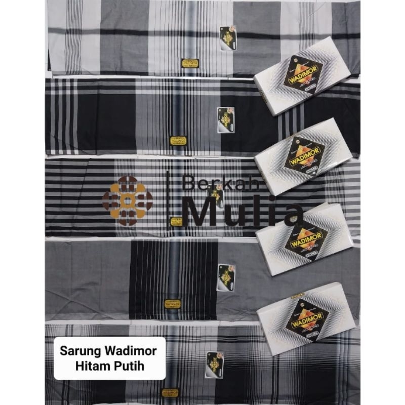 SARUNG TENUN WADIMOR MOTIF HITAM PUTIH KOMBINASI KOTAK DAN GARIS KWALITAS ORGINAL [GROSIR/ECER MURAH