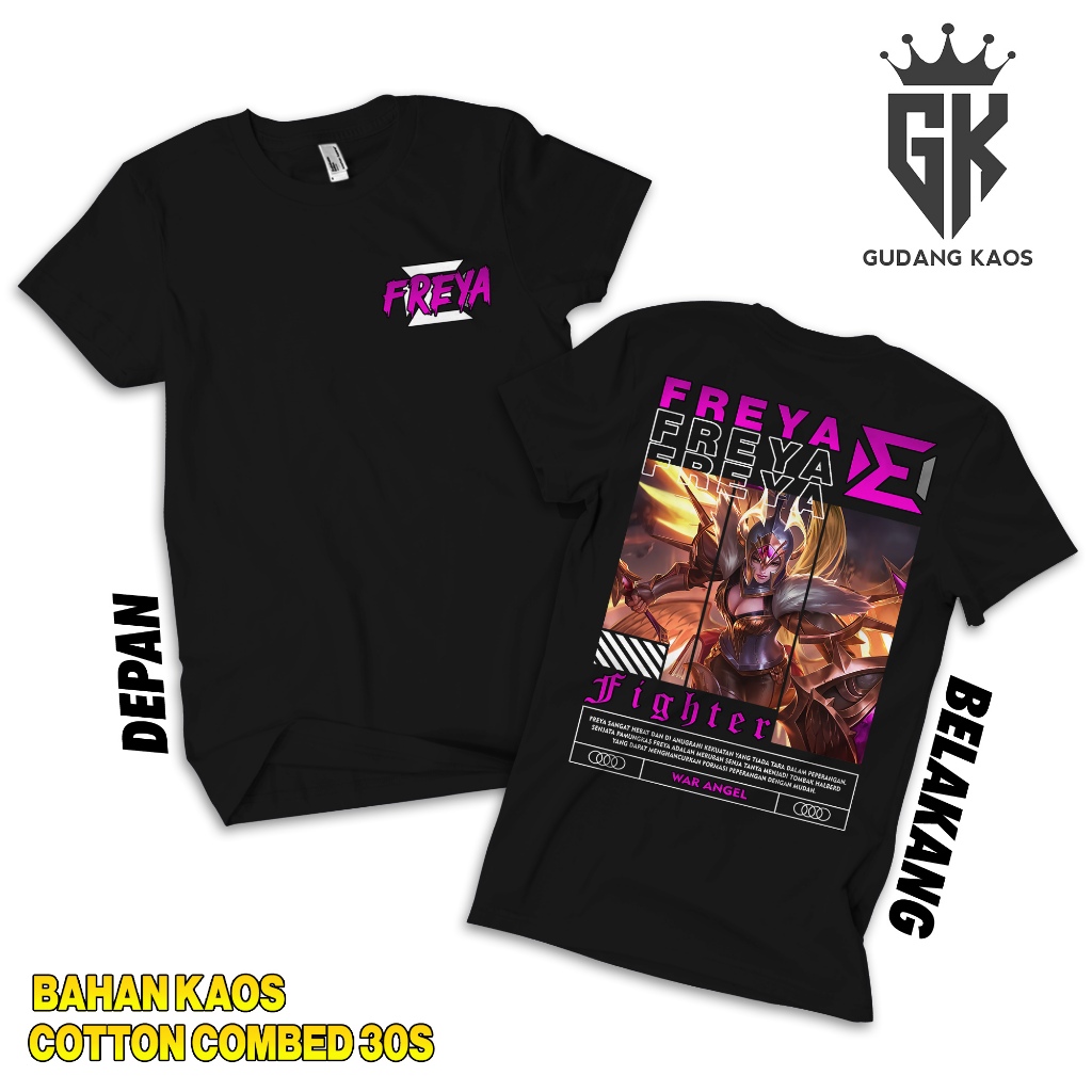 Gudang Kaos ML Freya War Angel - Baju Mobile Legend - Baju ML - Kaos Distro Pria Cotton Combed 30s B