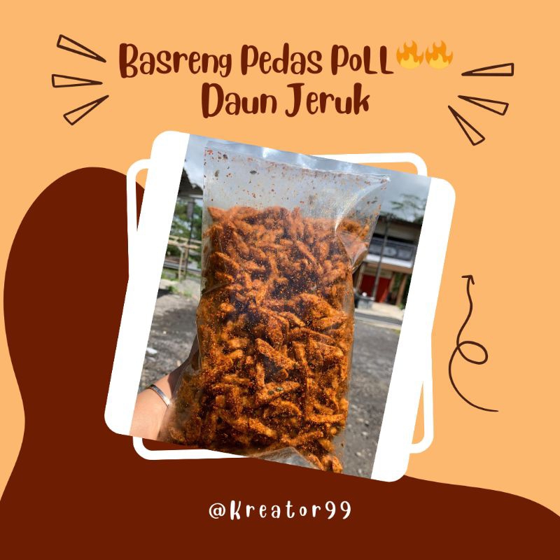 

[500gram] BASRENG Original daun jeruk, Pedas daun Jeruk dan Extra Pedas Poll Cemilan/snack