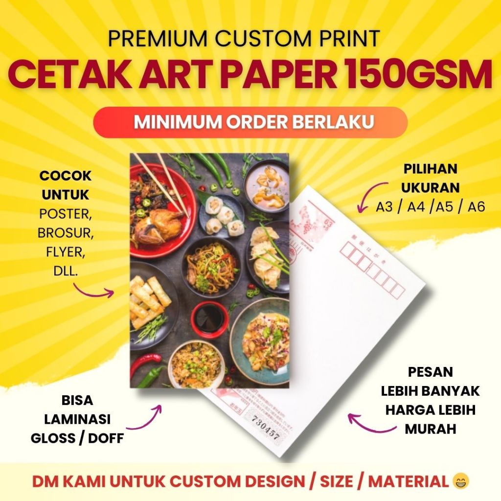 

[EXPRESS] Cetak Art Paper 150 gsm | Poster, Brosur, Flyer A3 A4 A5 A6 Custom Murah | Min. 100 Lembar