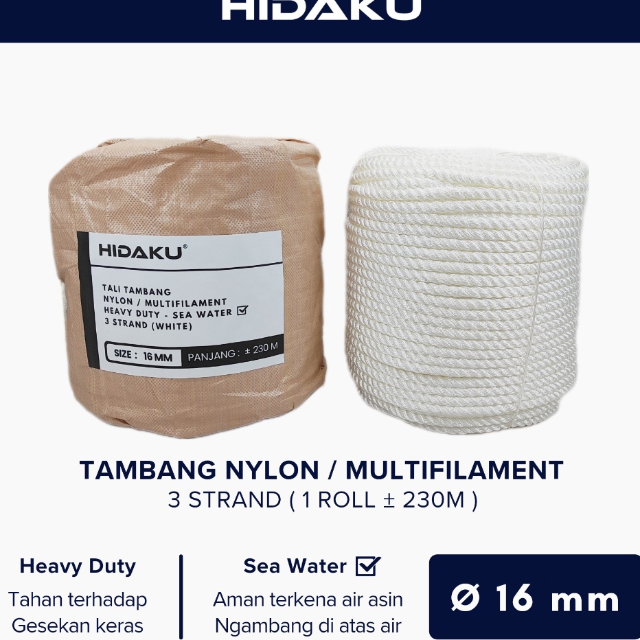 88 HIDAKU tali tambang nylon 16mm ECERAN  tambang nilon 16mm  Meter