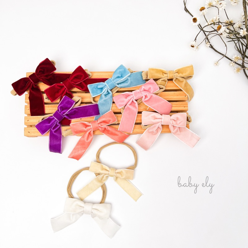 BABY ELY | 0-3 th Ivona Bandana bayi perempuan pita ukuran sedang bow bludru velvet premium bando ne