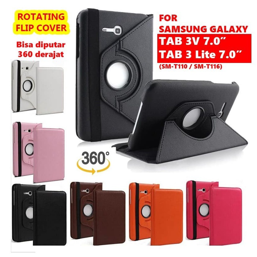FLIP COVER SARUNG TAB 3V T116  CASING ROTARY CASE SAMSUNG TAB 3 LITE T11 T116  TEMPERED GLASS TAB 3V T116  CERAMIC 21D T116 T11 WHITECELL