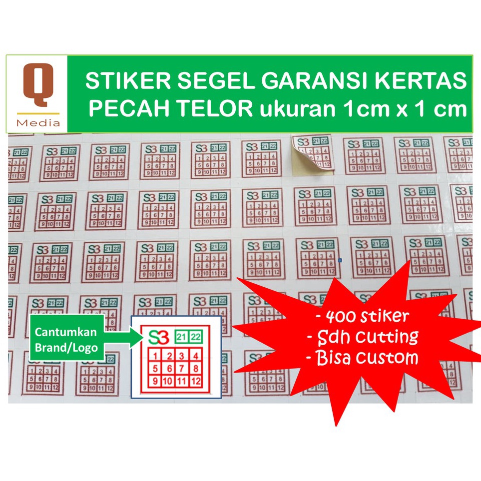 

Serba Berkualitas CETAK KILAT FREE DESAINStiker Khusus Segel Garansi 1cmx1cm Bahan Kertas Pecah Telor PREMIUM