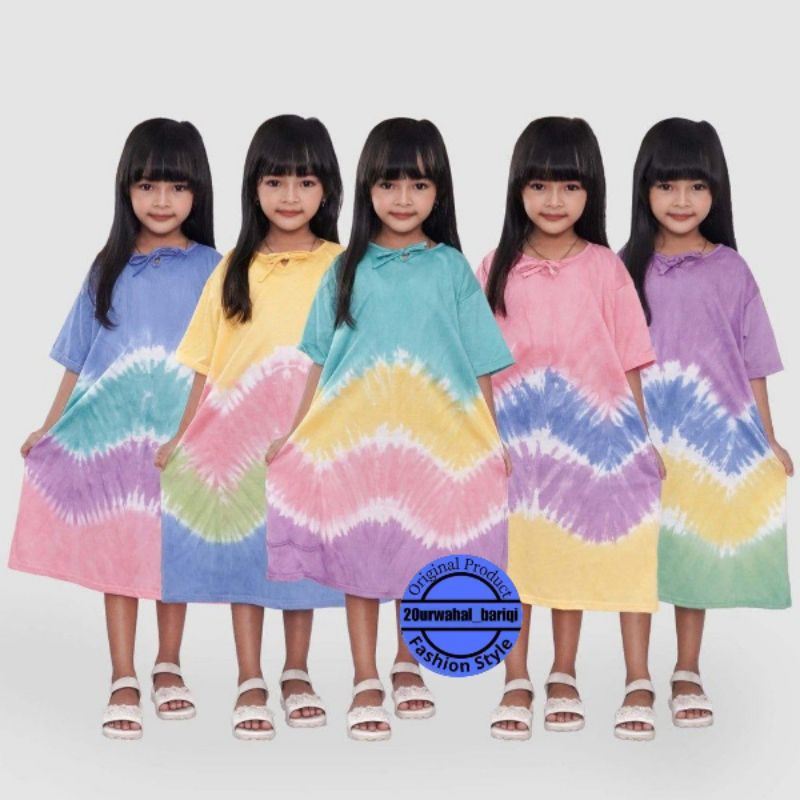 20urwahal_bariqi Baju Daster Anak Perempuan Lengan Pendek Model Abstrak Soft Tye Dye Motif Klok Terb