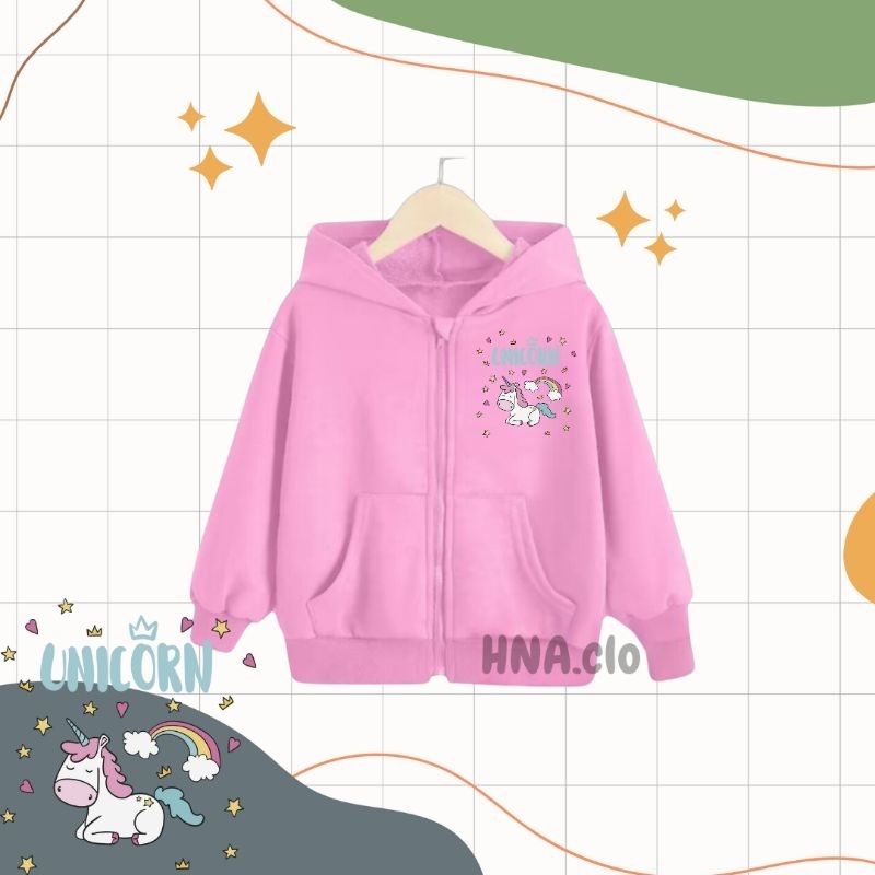 JAKET ANAK HOODIE ANAK SWEATER ANAK JIPPER GAMBAR UNICORNA ANAK PEREMPUAN USIA  2 3 4 5 6 7 8 9 10 1