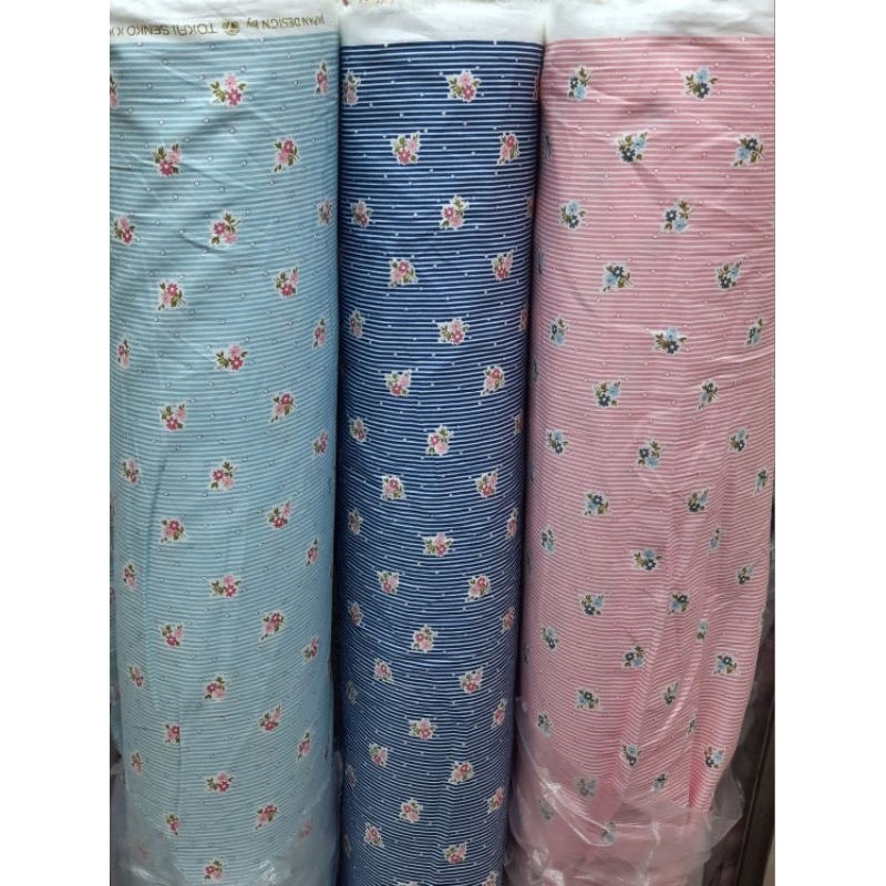 KAIN METERAN KATUN JEPANG MOTIF BUNGA SALUR KECIL 3 WARNA TOKAI SENKO