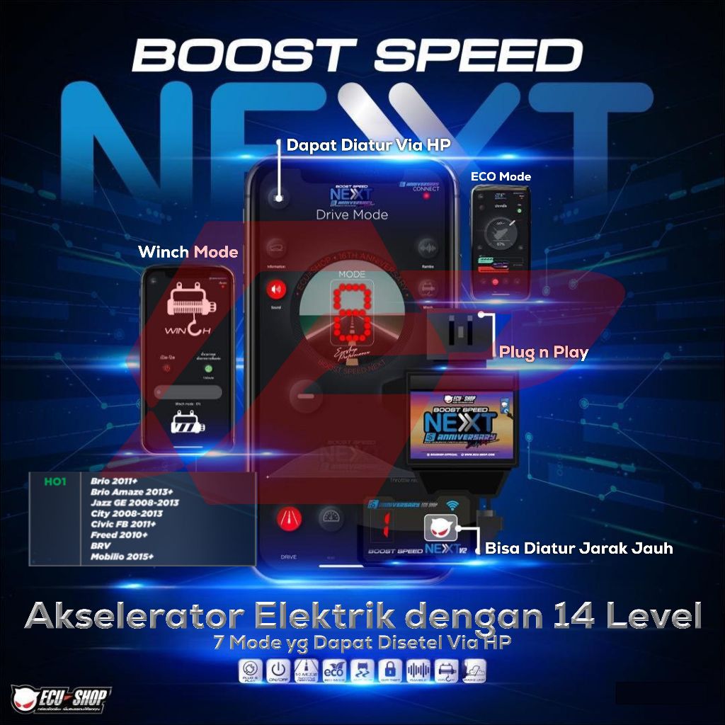 Boost Speed NEXT - Aksesoris Piggyback Ecu ECUSHOP - HO1 - Honda Brio Amaza 11+ 13+ Jazz City GE 08+