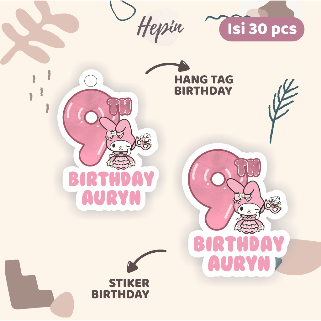 

(30pcs) Hang tag & stiker ulang tahun Tema MY MELODY /lucu /label tag ulang tahun murah/hang tag ulang tahun/tag souvenir ulang tahun/stiker nama ualang tahun/diecut stiker&t ag