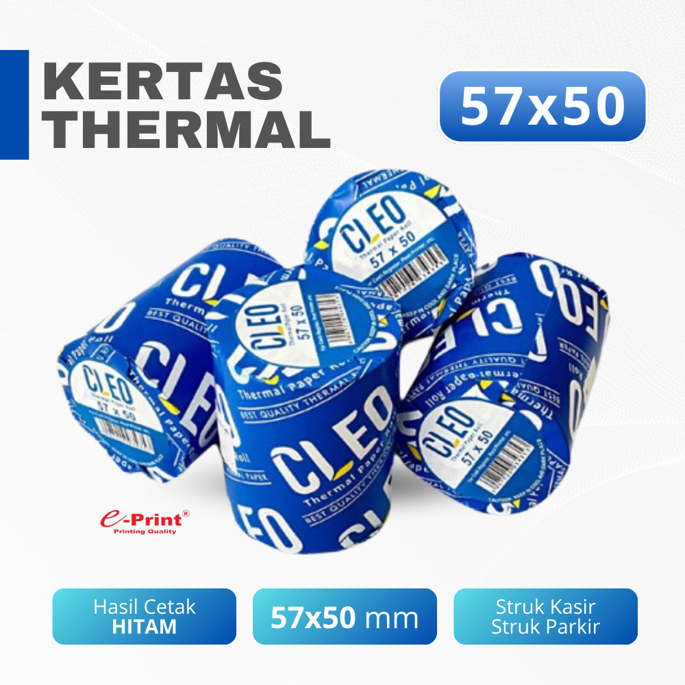 

Kertas Thermal Struk 57x50 Paper Roll Kasir Karcis Parkir CLEO 57x50mm - 10 Roll