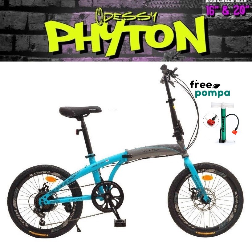 (FREE  POMPA) Sepeda Lipat Odessy Phyton 16, 20x1.50" Steel 1x7Sp Mechanical Disc Brake