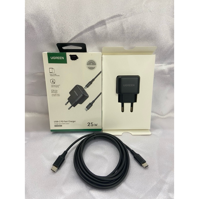 SET CHARGER IPHONE 15 UGREEN USB TYPE-C FAST CHARGER 25W ORIGINAL