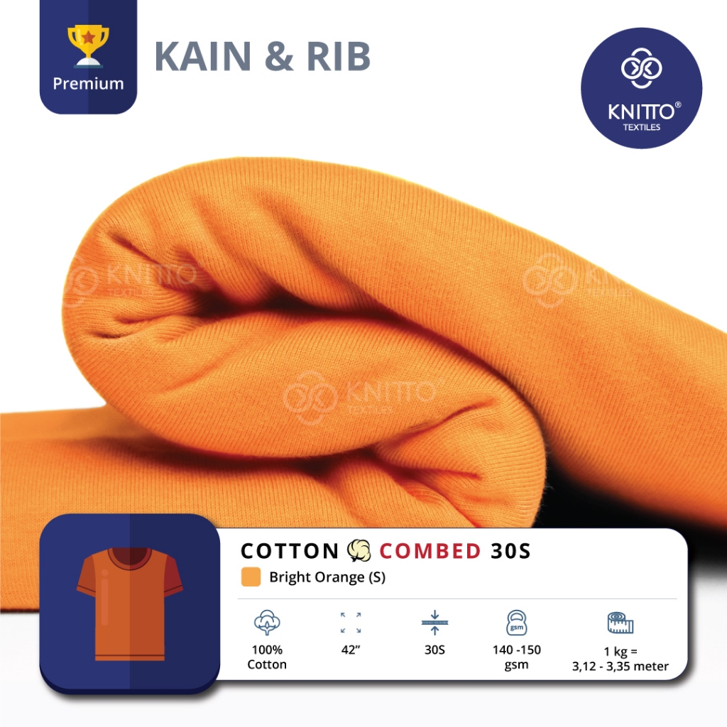 KAIN COTTON COMBED 30S BRIGHT ORANGE + RIB ( BAHAN KAOS ) - KNITTO