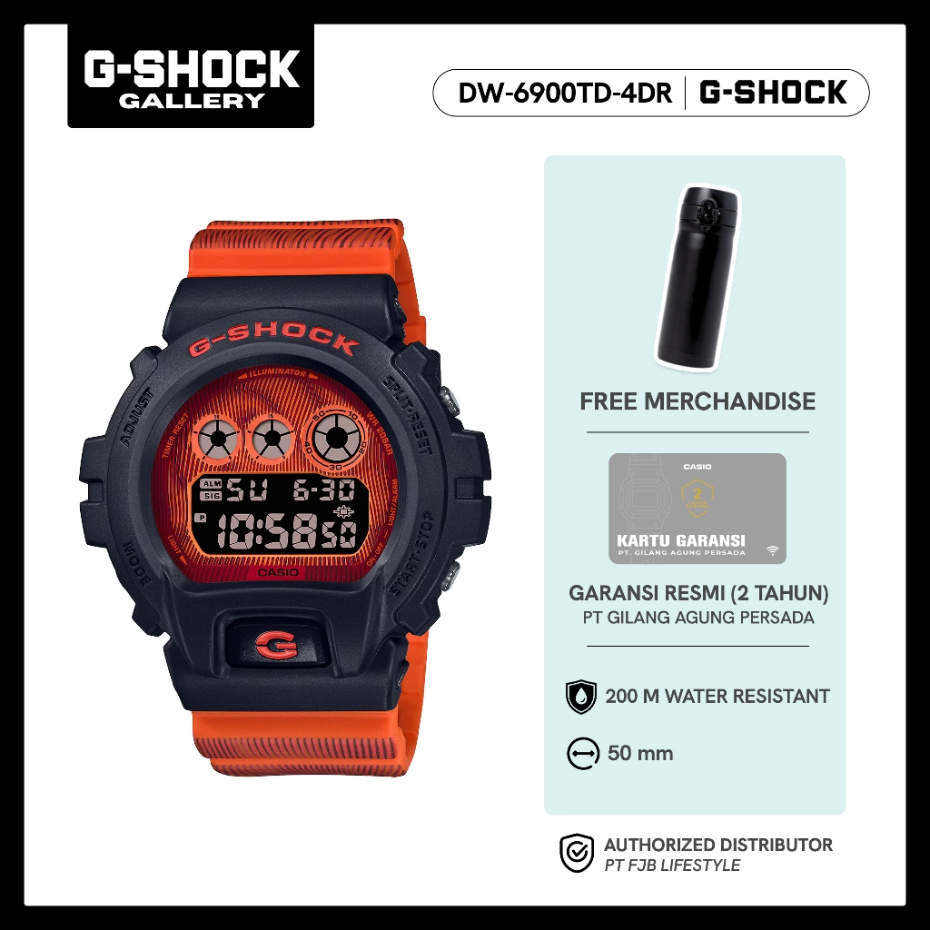 G-Shock Jam Tangan Pria DW-6900TD-4DR Original Digital Orange