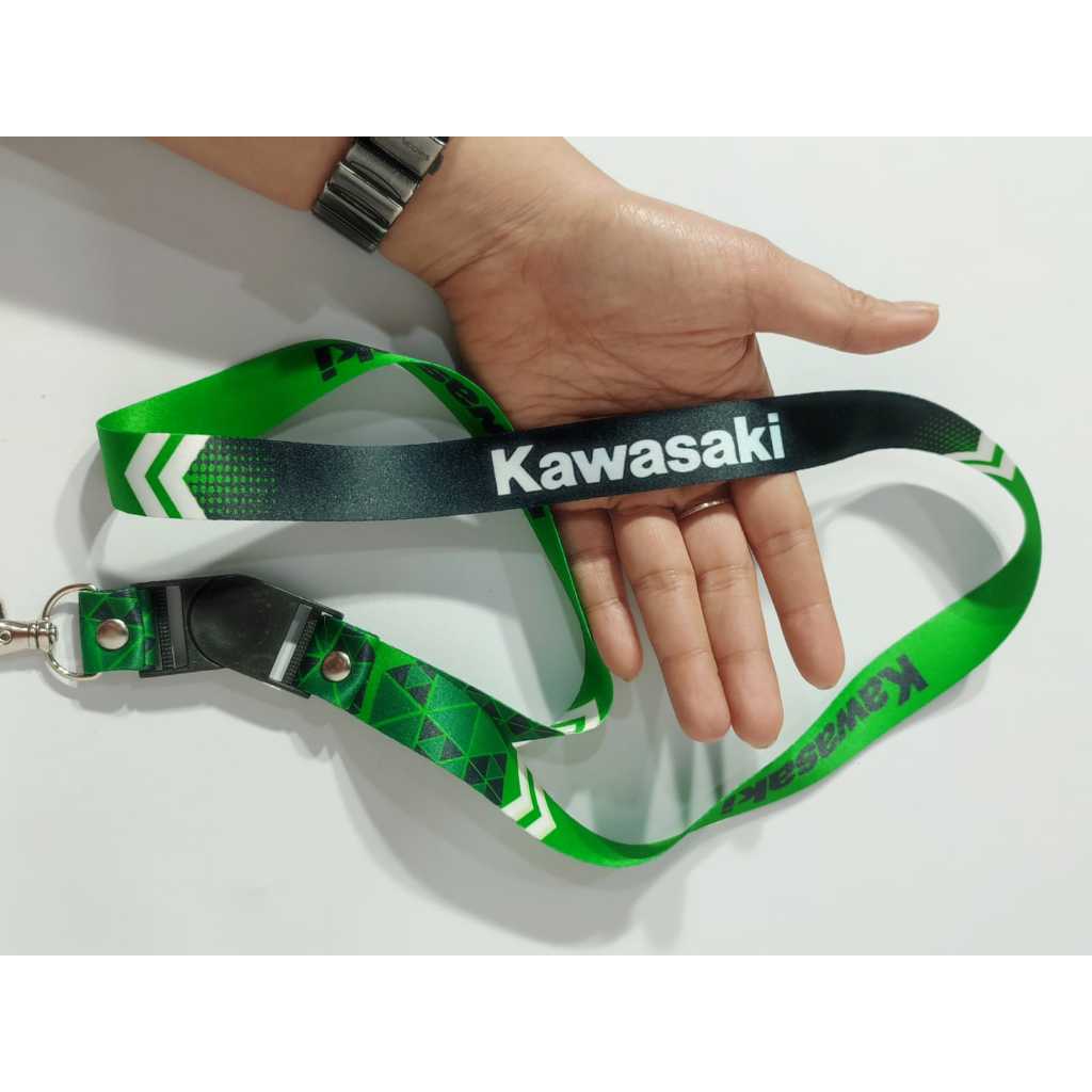 

Lanyard Premium Kawasaki " FREE " Case Gantungan Karet Oring Cantolan / Lanyard ID Card Custom Pandawatali