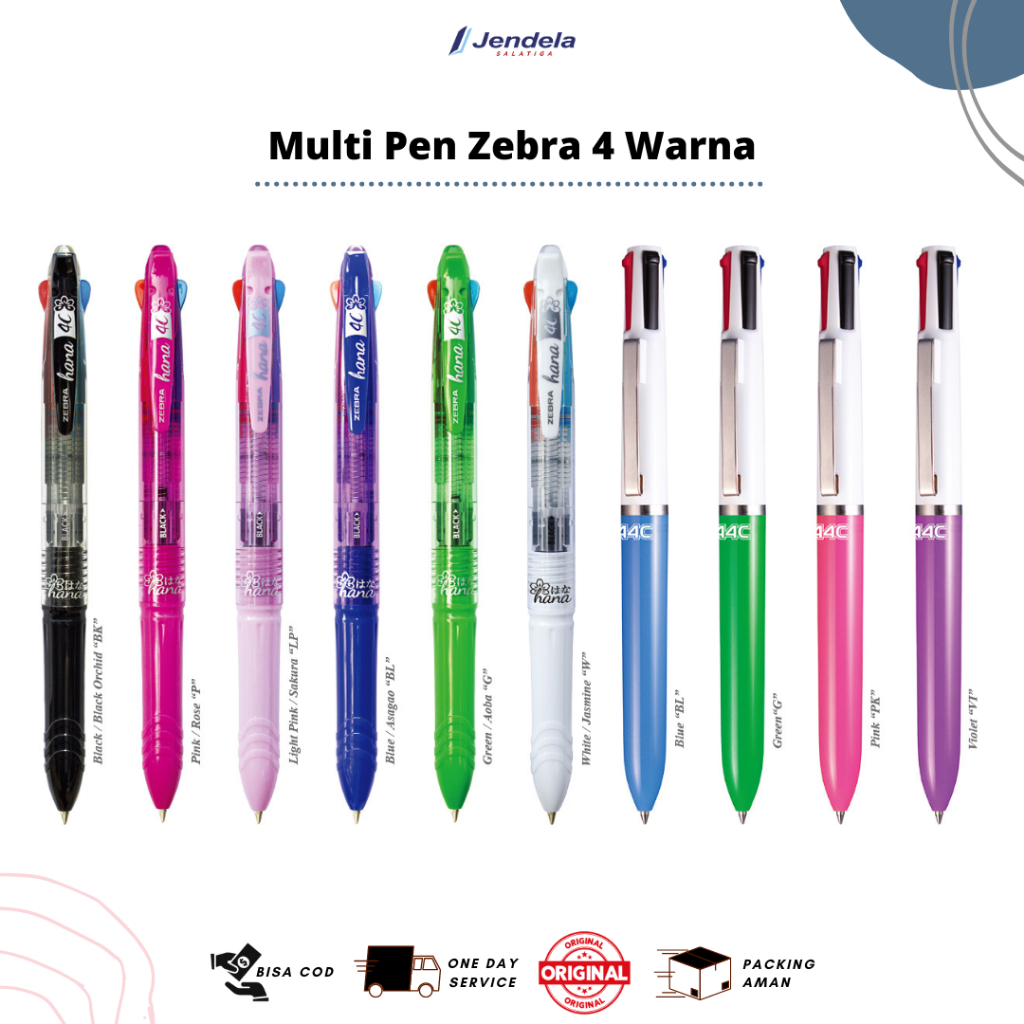 

Pulpen 4 Warna Zebra Hana 4C / Bolpoin 4 Warna Multi Pen Zebra - ATK