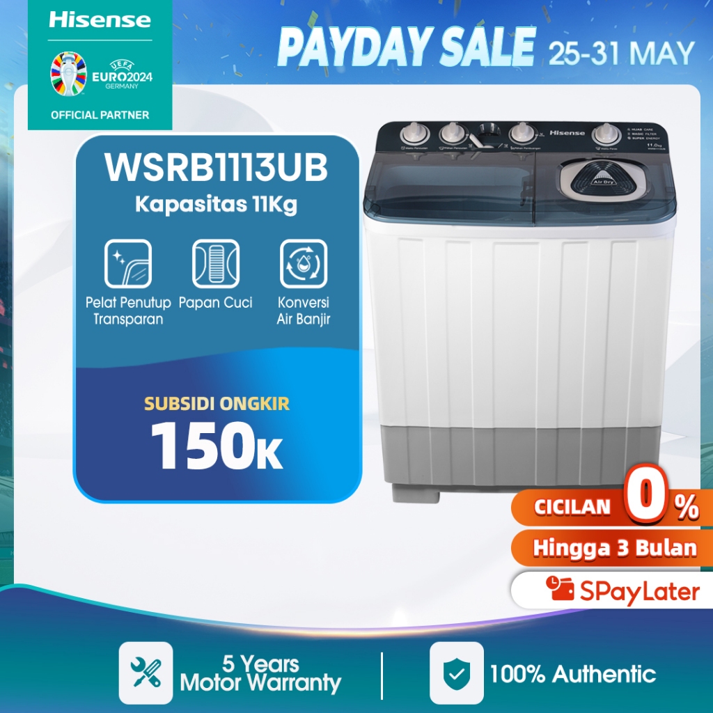 Hisense Mesin Cuci 2 Tabung Top Loading 11 KG Washing Machine WSRB1113UB