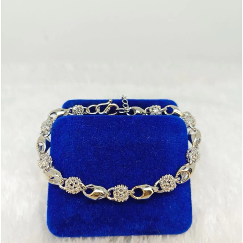 gelang perak silver hongkong 999 bola asli mewah gelang wanita dewasa stenlis