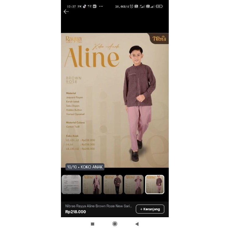 Nibras Aline Brown Rose Baju koko anak Pria