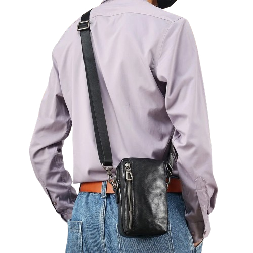 Tas Selempang Mini Kulit Asli Pria - Tas Selempang Pinggang Asli Kulit Sapi - Tas Kulit Pria