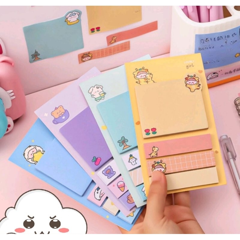 

Sticky notes lovely mix set karakter warna / memo pad colorful 4 baris tempel lucu estetik