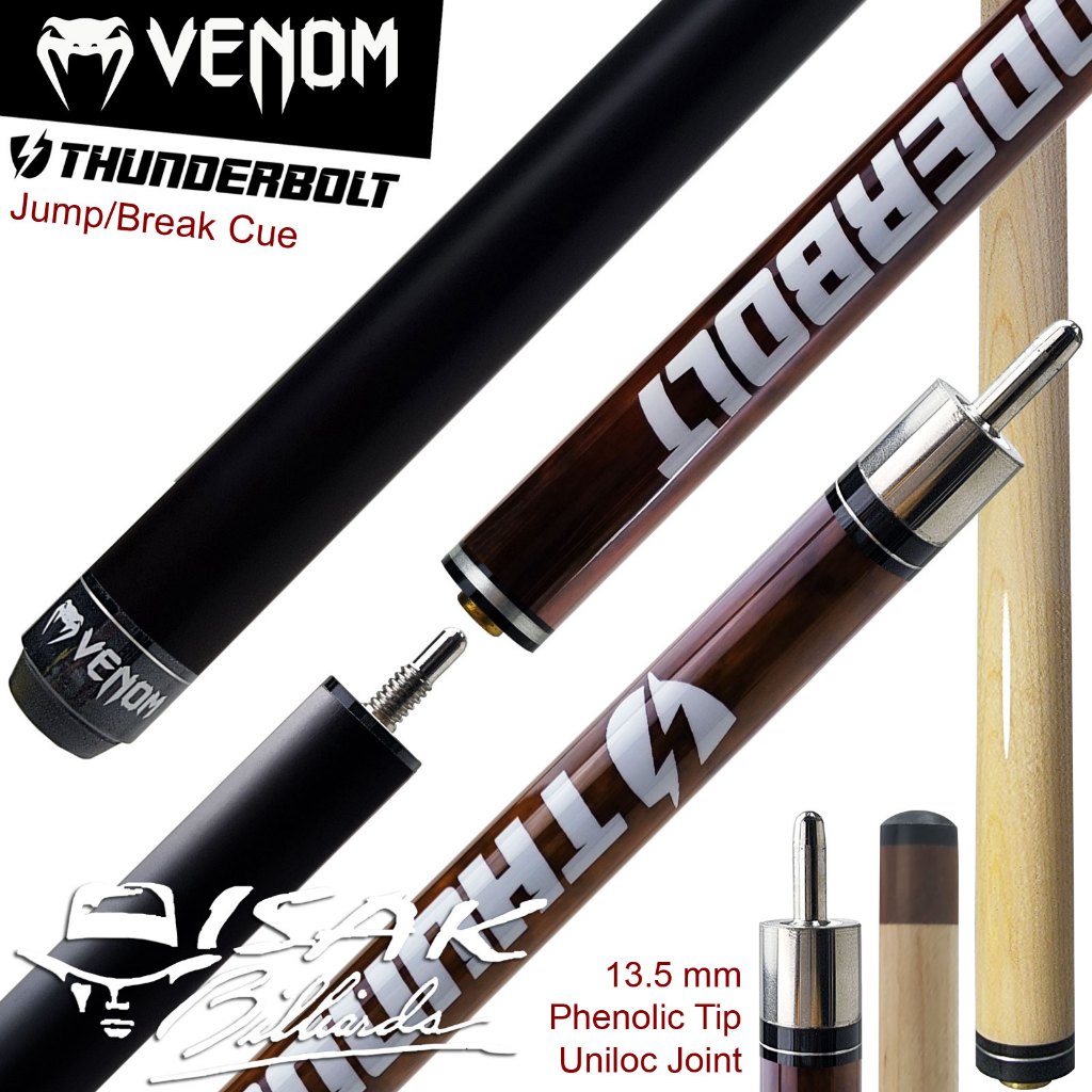 Venom Thunderbolt Jump Break Cue | Purple 13.5mm Stick Loncat Billiard