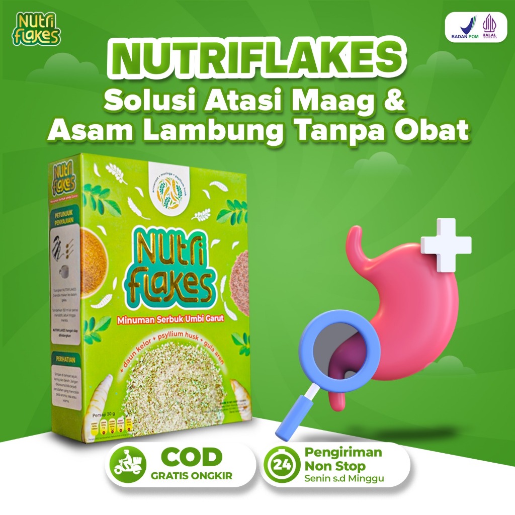 

Nutriflakes Sereal Umbi Garut Asam Lambung - Ampuh Mengatasi Asam Lambung Gerd, Maag 1 Box 280 gr