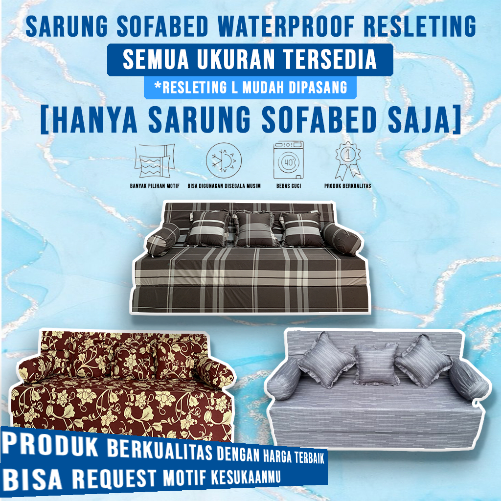 Sarung Sofabed Waterproof Motif Dewasa Polos Karakter Cover Sofa Bed Anti Air