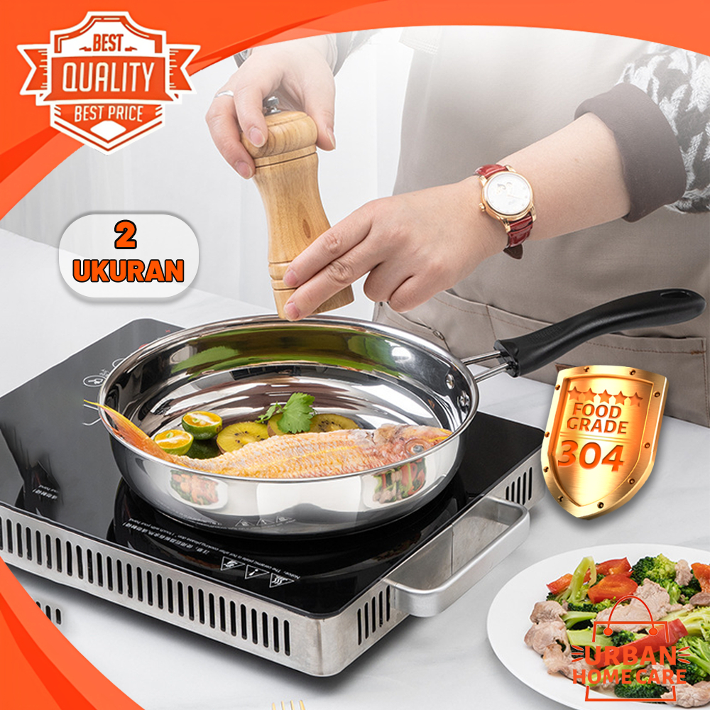 URBAN Wajan Penggorengan Frypan Stainless Steel induksi 22cm/24cm/Penggorengan Telur Sosis Roti Baka