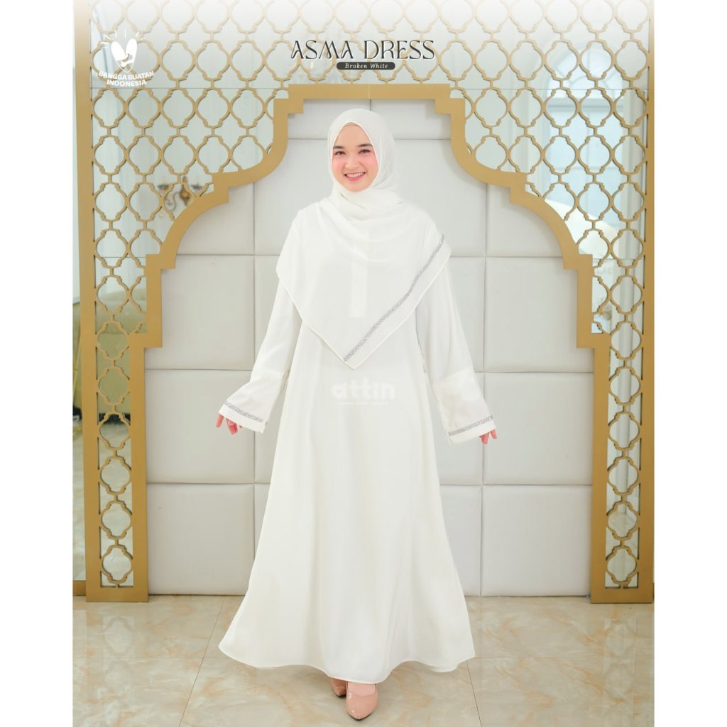 Asma dress special umroh warna putih dan hitam free pashmina bahan edelyn halus lembut model loss de