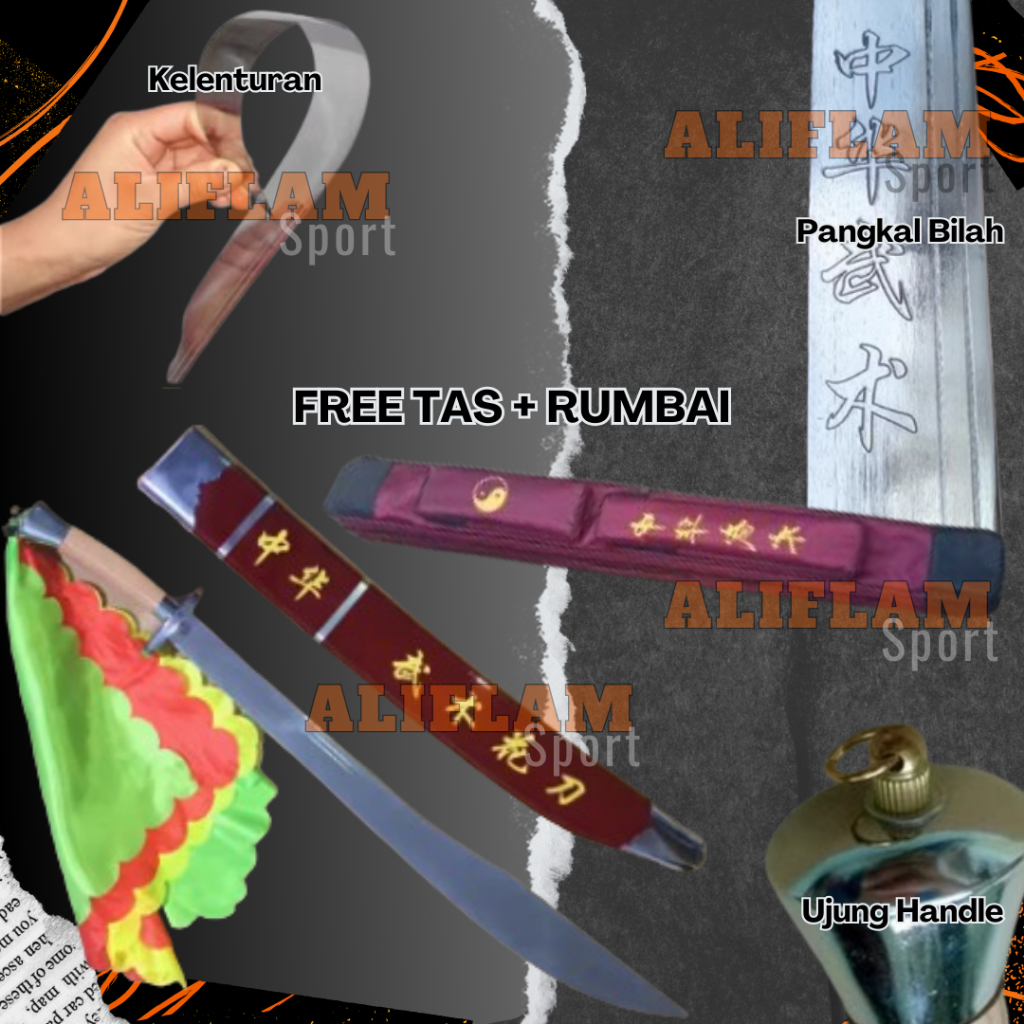 PAKET LENGKAP Golok Wushu / Pedang DAOSHU Single + RUMBAI + Grip Karet + Tas Golok Wushu EXCLUSIVE